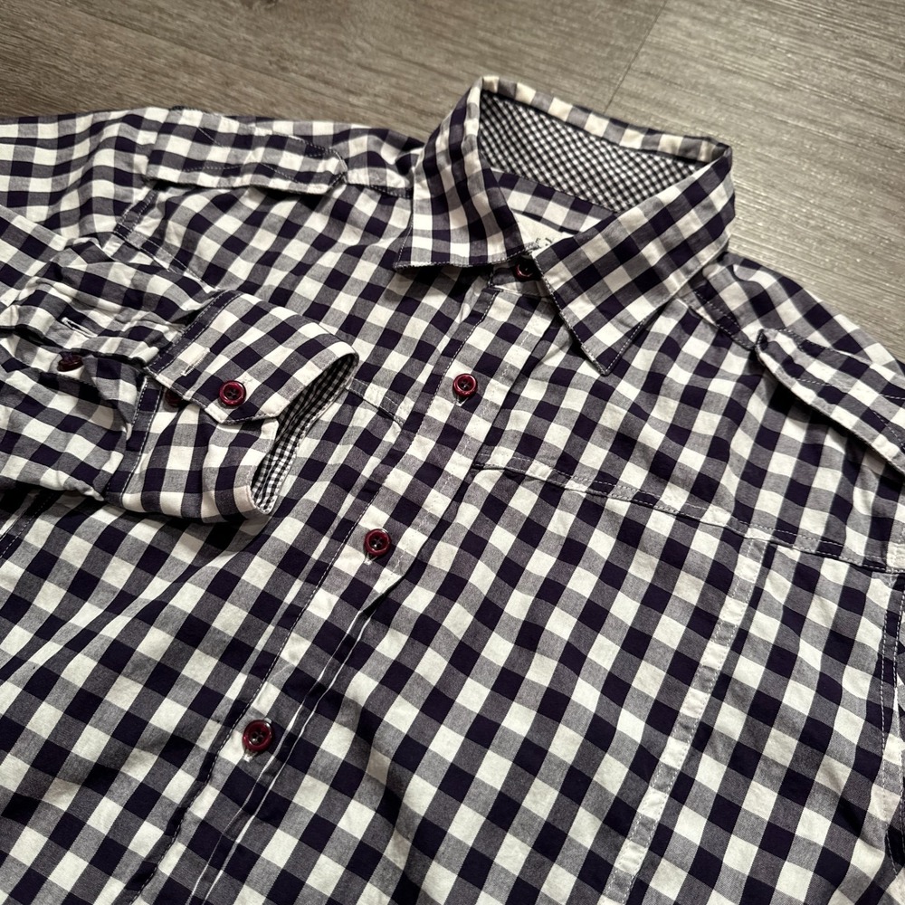 Five Four Shirt Mens Medium Blue Gingham Check Long Sleeve Button UP 100% Cotton